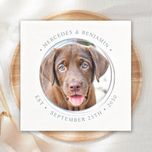 Custom Foto Elegant Dusty Blue Pet Hund Hochzeit Serviette
