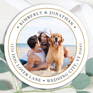 Custom Foto Elegant Wedding Rücksendeadresse Runder Aufkleber