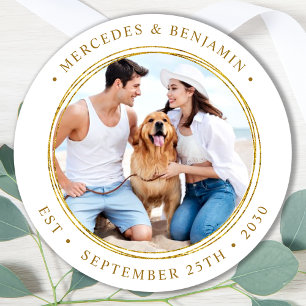 Custom Foto Elegante Hochzeit Runder Aufkleber