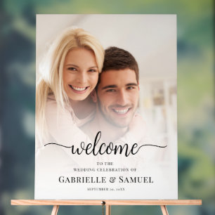 Custom Foto Elegante Hochzeit Willkommen Acrylschild