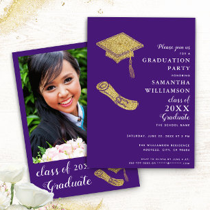 Custom Foto Elegante Lila Graduation Party Einladung