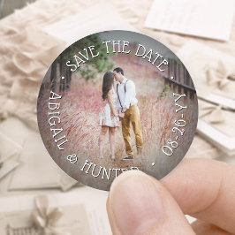 Custom Foto Elegante Moderne Save the Date Hochzei Runder Aufkleber