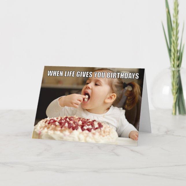 Custom Foto essen Cake Meme Funny Geburtstagskarte Karte (Vorderseite)