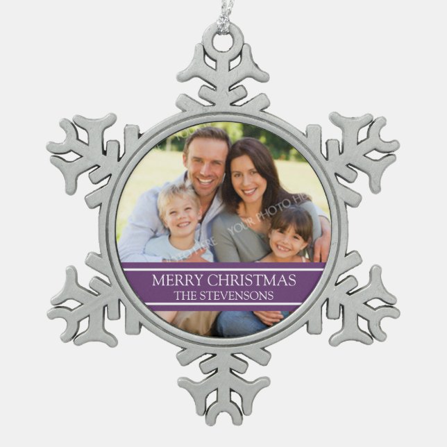 Custom Foto Family Weihnachtsschmuck Schneeflocken Zinn-Ornament (Vorderseite)