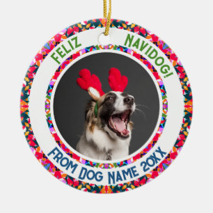 Custom Foto Feliz Navidog Erster Weihnachtsdogpuff Keramik Ornament