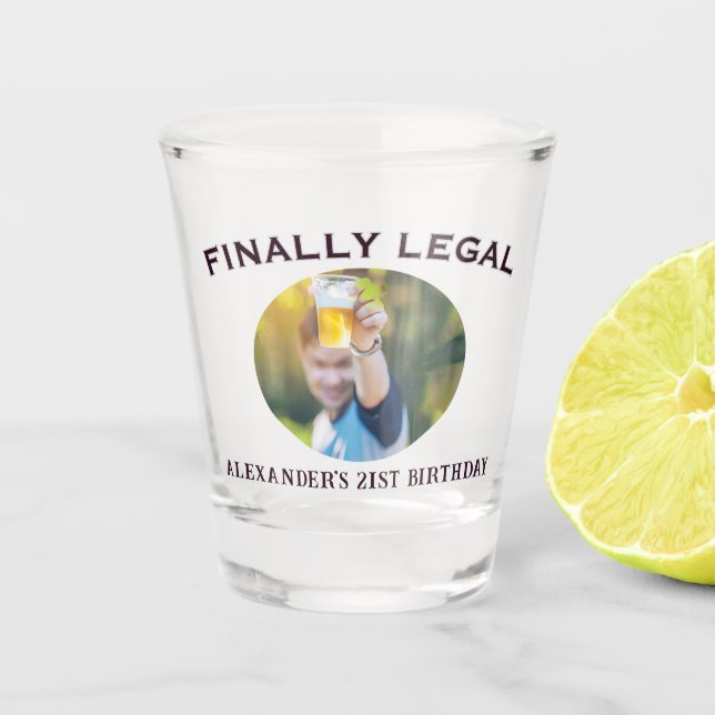 Custom Foto Fett Name Endlich 21. Geburtstag Schnapsglas (Vorderseite)