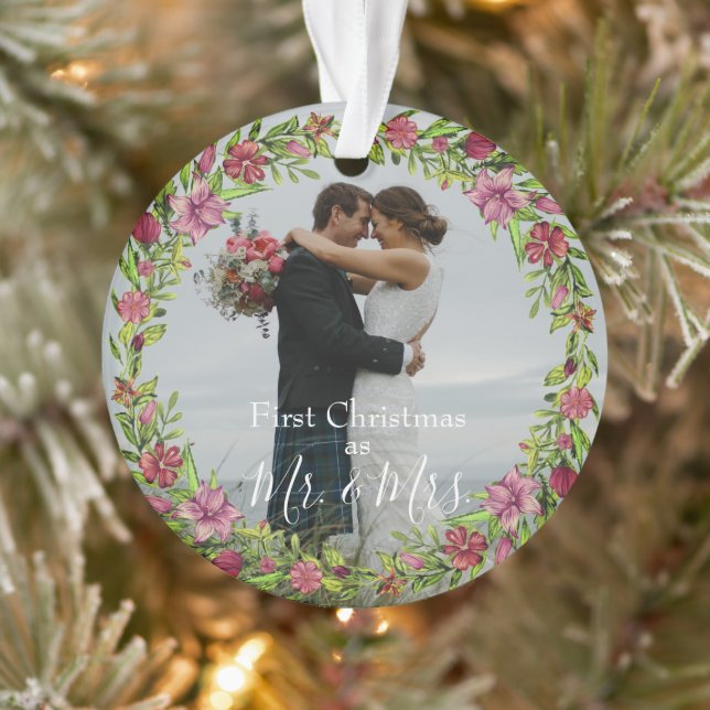Custom Foto First Christmas als Mr. and Mrs. Ornament (Baum)