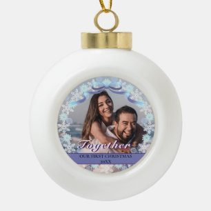 Custom Foto First Christmas Gemeinsam Lila Tone Keramik Kugel-Ornament
