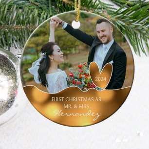 Custom Foto First Christmas Gold Keramik Ornament