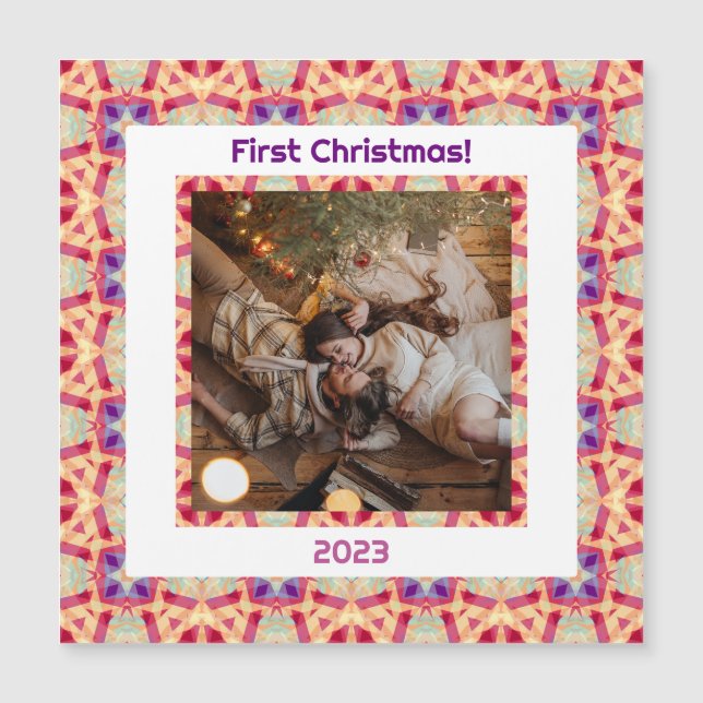 Custom Foto First Christmas New Weds New Zuhause Magnetkarte (Vorderseite)