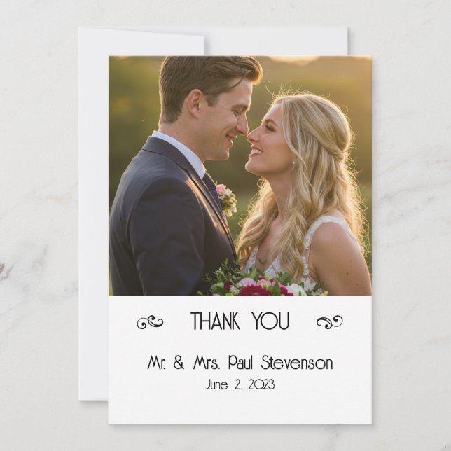 Custom Foto Flat Wedding Dankeschön Card Dankeskarte (Vorderseite)