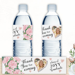 Custom Foto Floral 2025 Abschluss Vielen Dank Wasserflaschenetikett