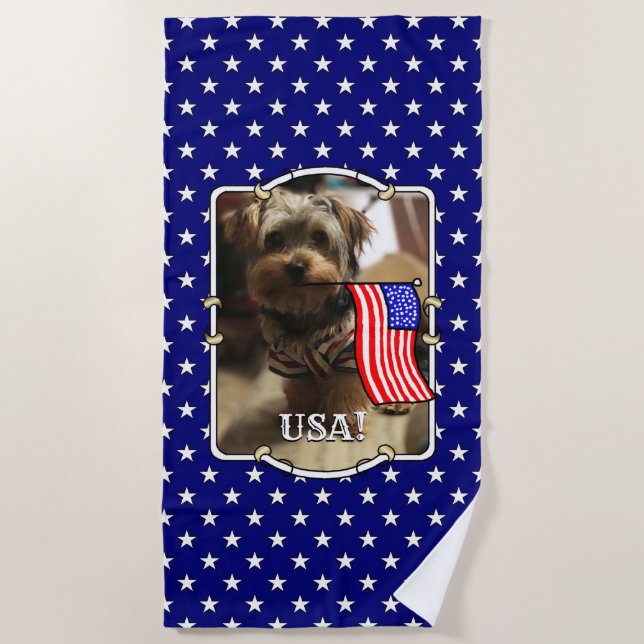 Custom Foto Frame USA American Flag Patriotic Fun Strandtuch (Vorderseite)
