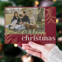 Custom Foto Frohe Weihnachten Red Holly Berry Gold