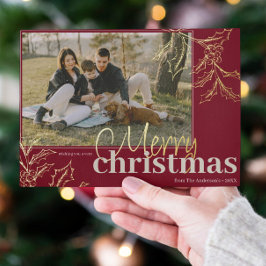 Custom Foto Frohe Weihnachten Red Holly Berry Gold Folien Feiertagskarte