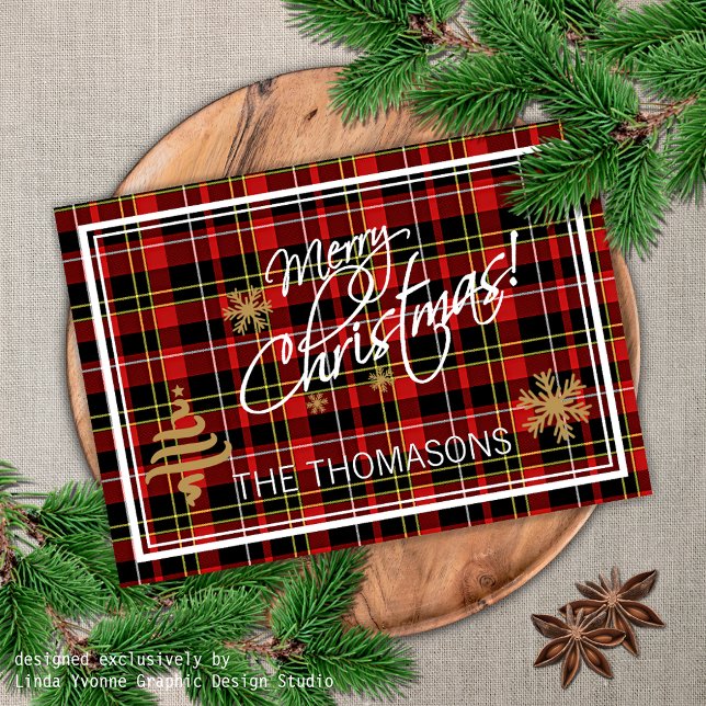 Custom Foto Frohe Weihnachten wünscht Tartan Muste (Von Creator hochgeladen)