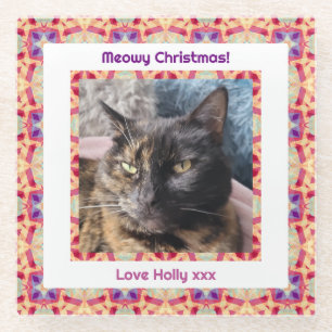 Custom Foto Frohe Weihnachts Jolly Pet Cat Kitten Glasuntersetzer