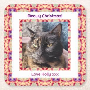 Custom Foto Frohe Weihnachts Jolly Pet Cat Kitten Rechteckiger Pappuntersetzer