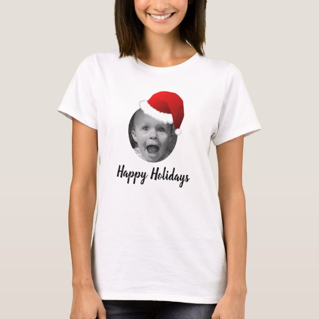 Custom Foto Funny Christmas Weihnachtsmannmütze DI T-Shirt (Vorderseite)