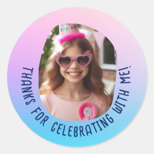Custom Foto Geburtstag Vielen Dank Ombre Gradient Runder Aufkleber