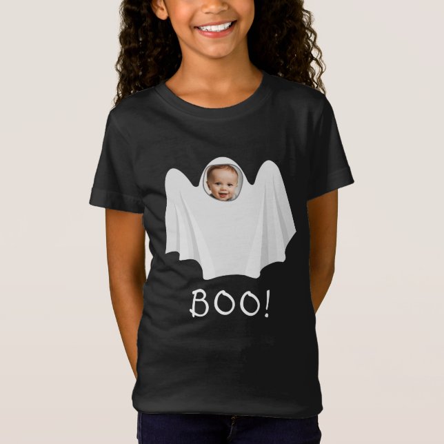 Custom Foto Ghost BOO Spooky Happy Halloween T-Shirt (Vorderseite)
