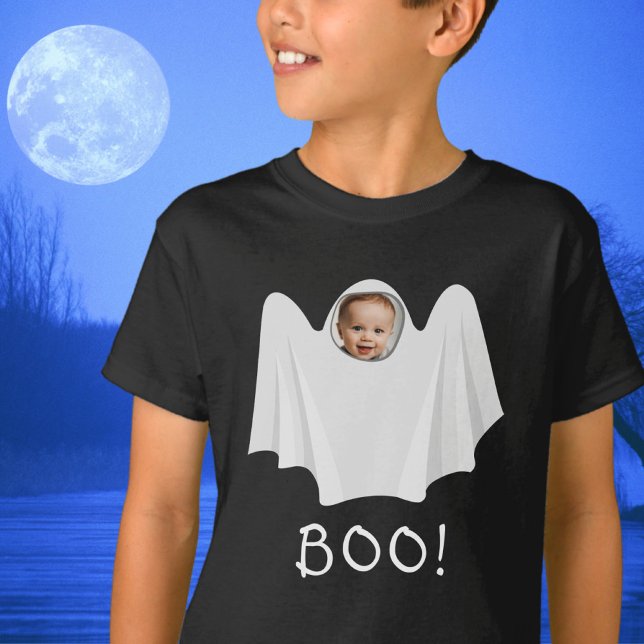 Custom Foto Ghost BOO Spooky Happy Halloween T-Shirt (Von Creator hochgeladen)