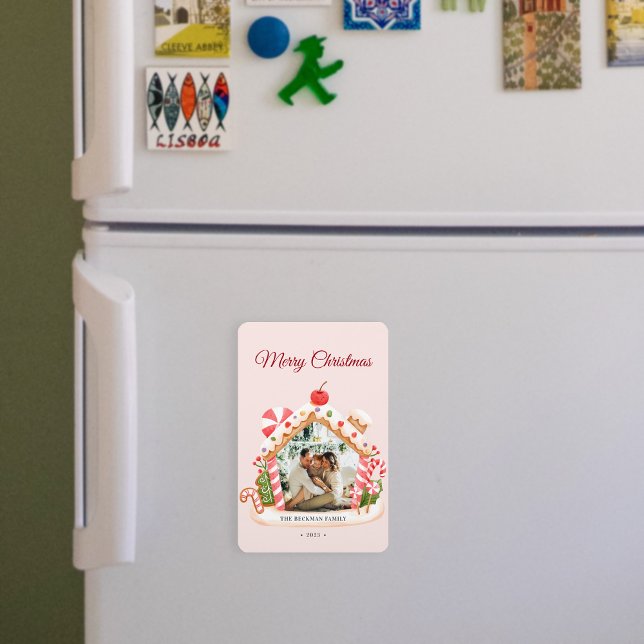 Custom Foto Gingerbread House Frohe Weihnachten Magnet (Custom Photo Gingerbread House Merry Christmas Magnet)