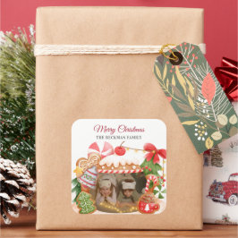Custom Foto Gingerbrei House Weihnachten Quadratischer Aufkleber