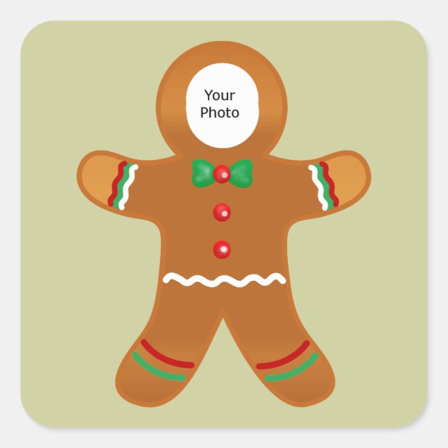 Custom Foto Gingerbrot Man Weihnachten Quadratischer Aufkleber (Vorderseite)