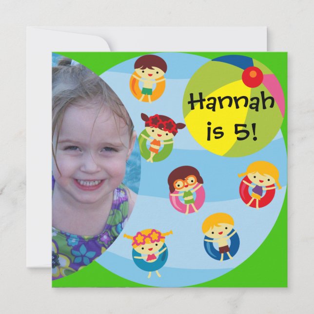 Custom Foto Girl Pool Party Geburtstag schwimmen Einladung (Vorderseite)