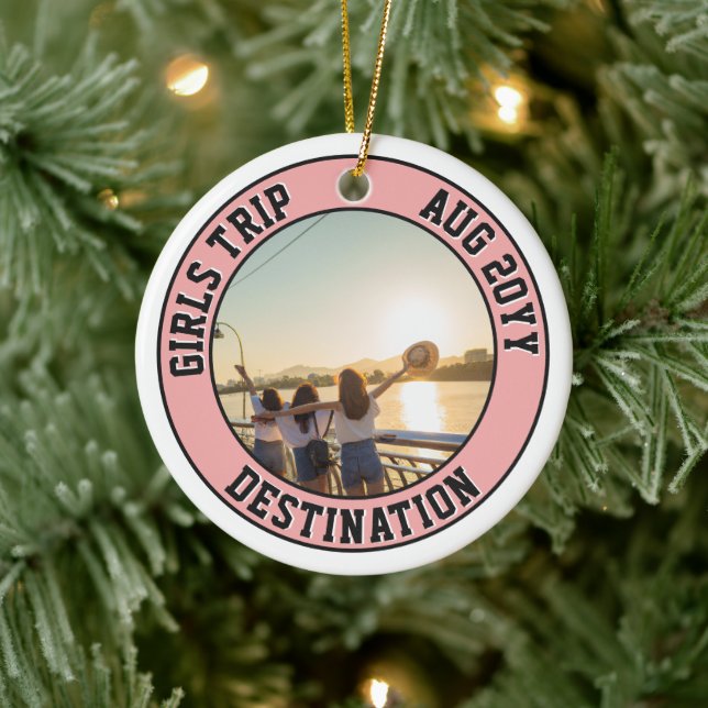 Custom Foto Girls Reise Freunde und Familie Urlaub Keramik Ornament (Baum)