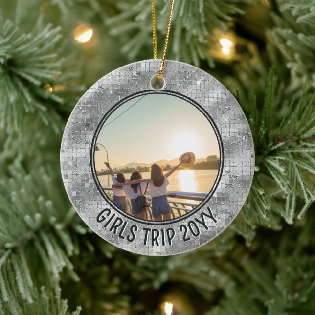 Custom Foto Girls Reise Freunde und Familie Urlaub Keramik Ornament (Baum)