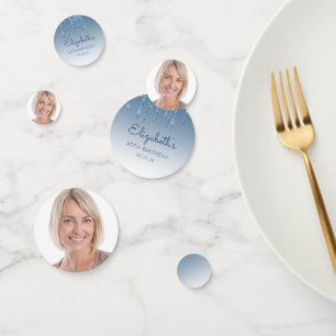 Custom Foto Glam Blue Glitzer Tropfen 40. Geburtst Konfetti