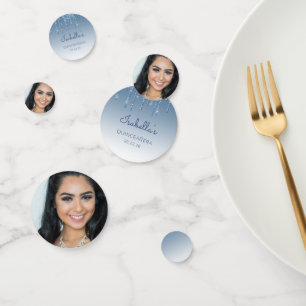 Custom Foto Glam Blue Glitzer Tropfen Quinceañera Konfetti