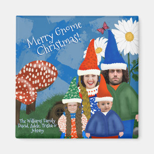 Custom Foto Gnome Family Frohe Weihnachten Magnet