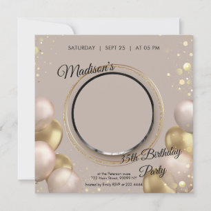 Custom Foto Gold & Beige Einladung zum Geburtstag