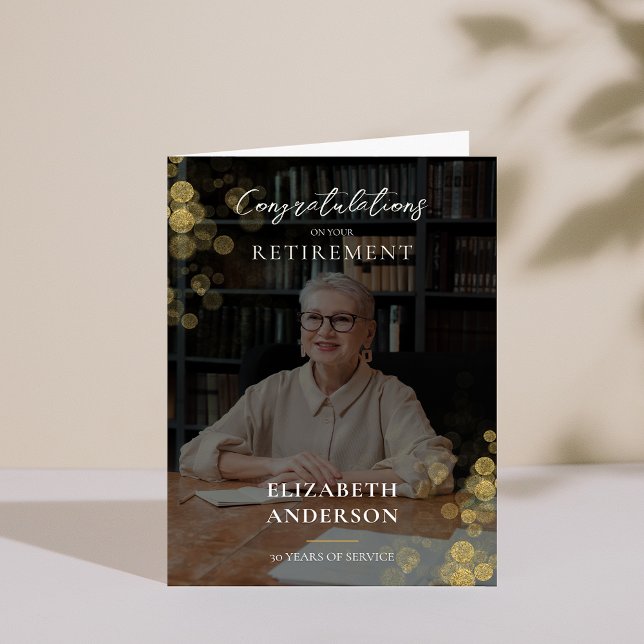 Custom Foto Gold Confetti Rente Mitarbeiter Dankeskarte (Custom Photo Gold Confetti Retirement Employee Thank You Card)