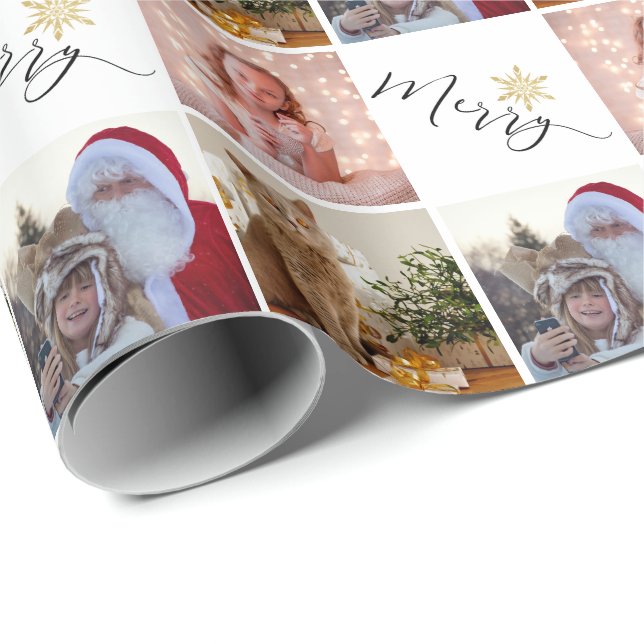 Custom Foto Gold Glitzer Snowflakes Weihnachten Geschenkpapier (Rolleneckpunkt)