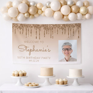 Custom Foto Gold Glitzer Tropfen 50. Geburtstagspa Banner