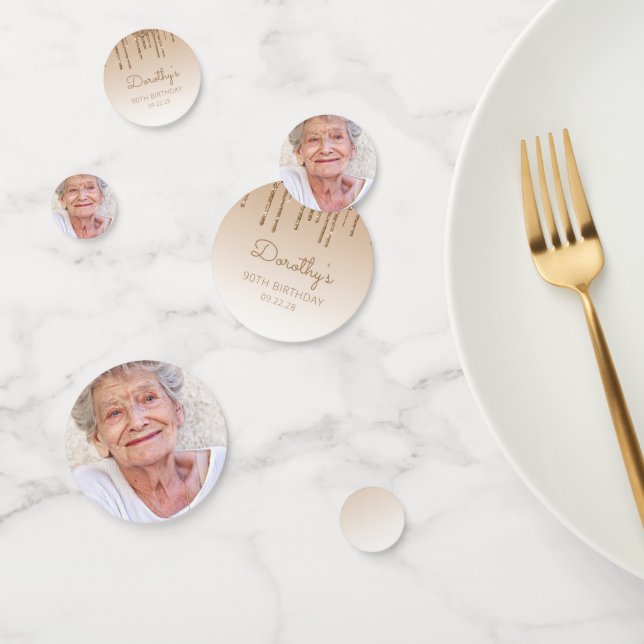 Custom Foto Gold Glitzer Tropfen 90. Geburtstag Konfetti (Gruppe)