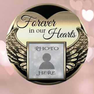 Custom Foto Gold Memorial Heart Button