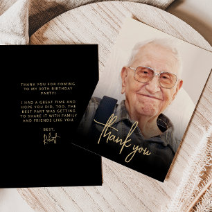 Custom Foto Gold Script 90. Geburtstagsparty Dankeskarte