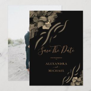 Custom Foto Golden Iris Blume Black Wedding Save The Date