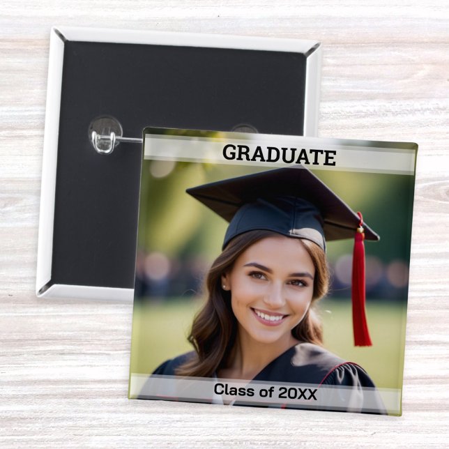 Custom Foto Graduate Class of 20XX Abschluss Button (A custom badge for a graduate, with your own photo and text)
