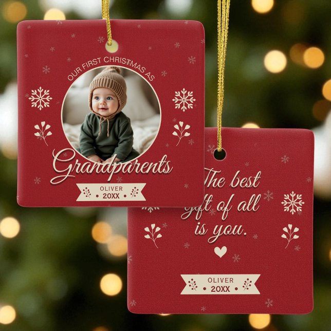 Custom Foto Grandeltern Erste Weihnachten Keramikornament (Von Creator hochgeladen)