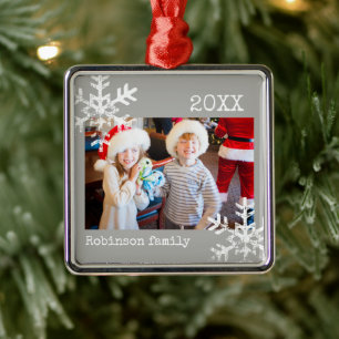 Custom Foto Grau Ornament mit Schneeflocken