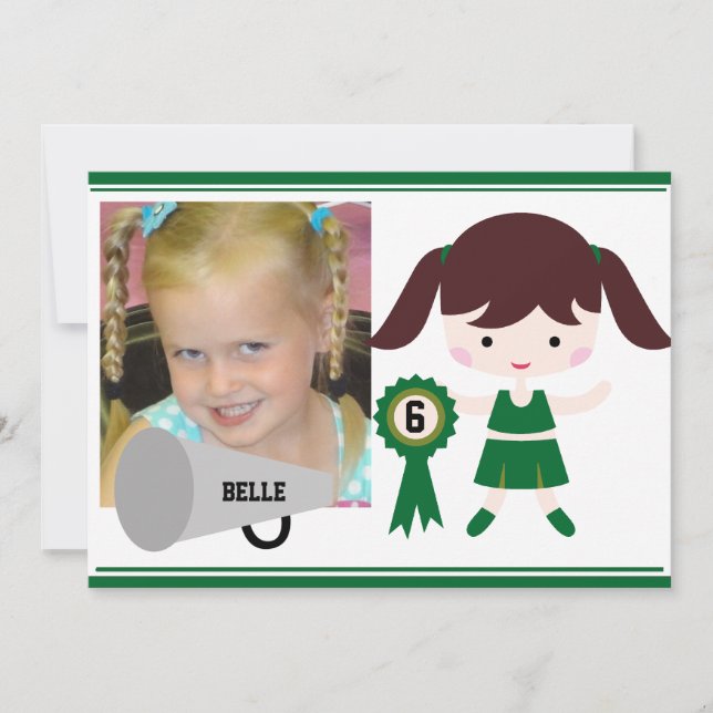 Custom Foto Green Cheerleader Birthday Einladung (Vorderseite)