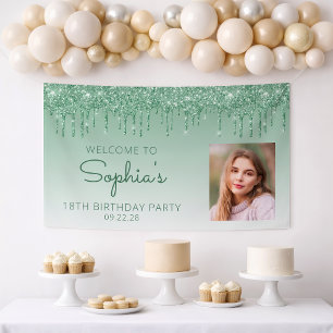 Custom Foto Green Glitzer Tropfen 18. Geburtstag Banner