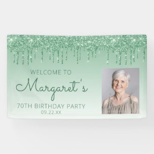 Custom Foto Green Glitzer Tropfen 70. Geburtstag Banner
