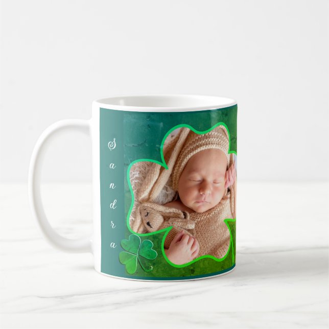 Custom Foto Green St. Patrick's 4Leaf Kleeblatt Kaffeetasse (Links)